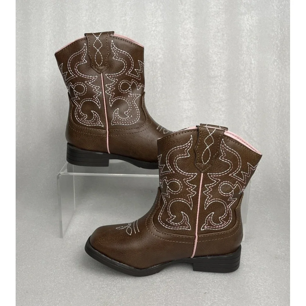 Wonder Nation Brown Pull-on Square Toe Cowboy Cowgirl Boots Toddler Girls Size 8